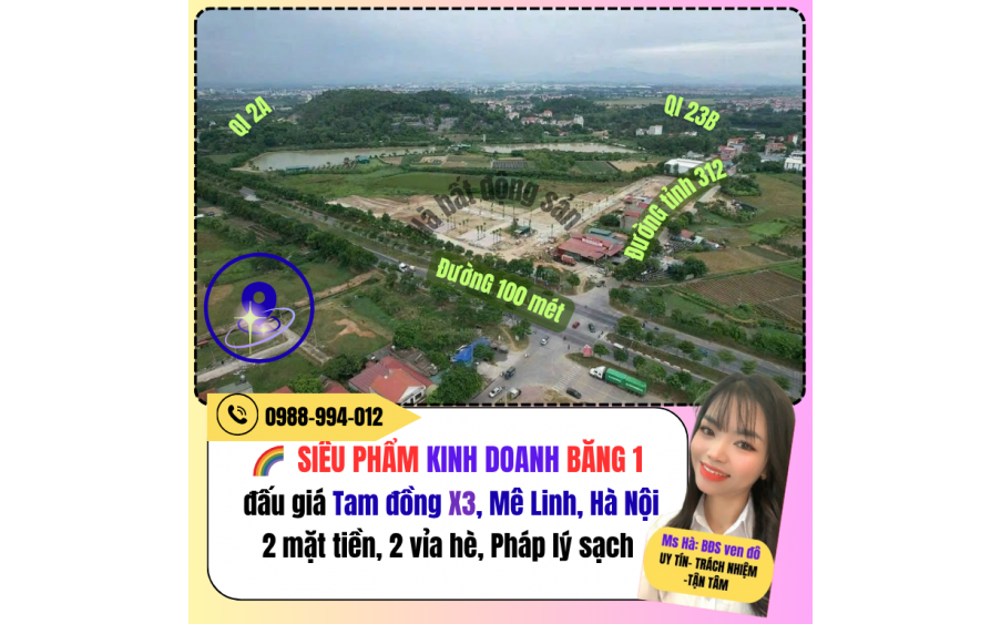đất đấu giá Tam đồng mê Linh- Hà Nội vị trí đắc địa đường 100 mét cam kết báo đúng giá chủ thu 0988994012